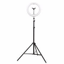 Ring Light profissional de 12 polegadas com tripé ajustável até 2,1m, controle de intensidade embutido, 3 tons de luz e suporte de celular central. Ideal para gravações, fotos e lives.