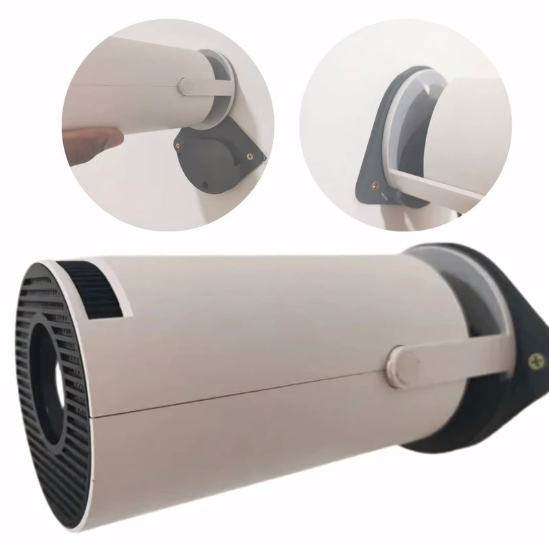 Suporte de parede preto para projetor Magcubic fixado em parede branca, com encaixe preciso e acabamento discreto. Ideal para manter o projetor firme e centralizado.