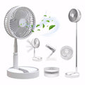 Ventilador de pé retrátil e silencioso com design portátil, bateria 6000mAh recarregável via USB e controle remoto. Ideal para mesa, chão ou ambientes compactos.