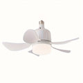 Ventilador de teto moderno com luz LED, controle remoto e instalação fácil no soquete E27. Compacto, silencioso e com ajuste de intensidade de luz e ventilação.