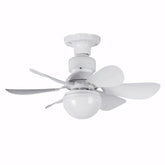 Ventilador para teto com luz LED integrada, 6 hélices, controle remoto e instalação fácil no soquete E27. Ideal para quartos e ambientes pequenos com estilo e praticidade.
