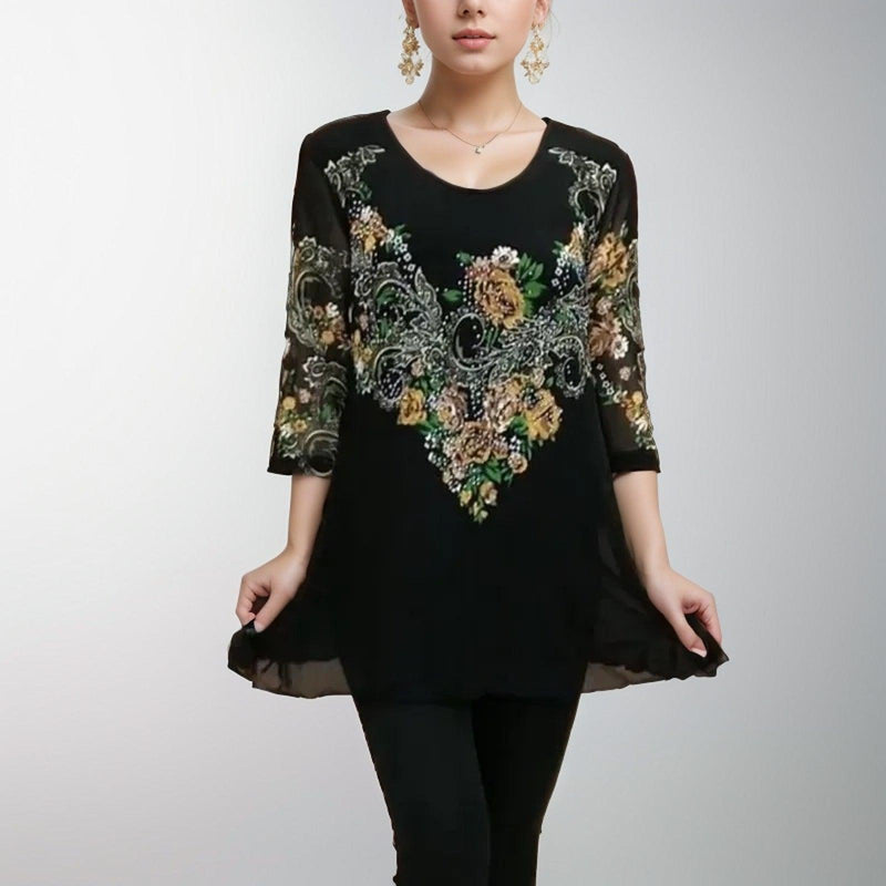 Blusa Giardino Dupla Camada em Chiffon Premium - Delicadeza e Bordado Sofisticado