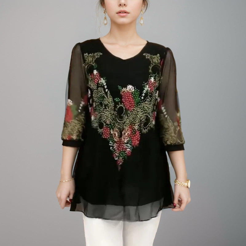 Blusa Giardino Dupla Camada em Chiffon Premium - Delicadeza e Bordado Sofisticado