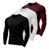 Camisa térmica masculina segunda pele com manga longa, tecido dry fit, proteção UV50 e acabamento antiodor. Kit com 3 unidades em cores sortidas, ideal para esporte, trabalho externo ou lazer.