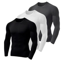 Camisa térmica masculina segunda pele com manga longa, tecido dry fit, proteção UV50 e acabamento antiodor. Kit com 3 unidades em cores sortidas, ideal para esporte, trabalho externo ou lazer.