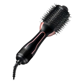 Escova secadora alisadora profissional 3 em 1 bivolt com 1300W de potência, cabo giratório, cerdas flexíveis e revestimento que reduz o frizz e dá brilho aos fios.