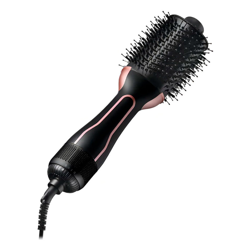 Escova secadora alisadora profissional 3 em 1 bivolt com 1300W de potência, cabo giratório, cerdas flexíveis e revestimento que reduz o frizz e dá brilho aos fios.