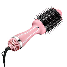 Escova secadora alisadora profissional 3 em 1 bivolt com 1300W de potência, cabo giratório, cerdas flexíveis e revestimento que reduz o frizz e dá brilho aos fios.