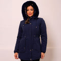 Jaqueta Parka Dupla Face Feminina Impermeável, modelo versátil com dois estilos em uma peça. Proteção térmica para frio intenso, capuz removível com pelos sintéticos e bolsos funcionais. Ideal para looks sofisticados ou esportivos no inverno.