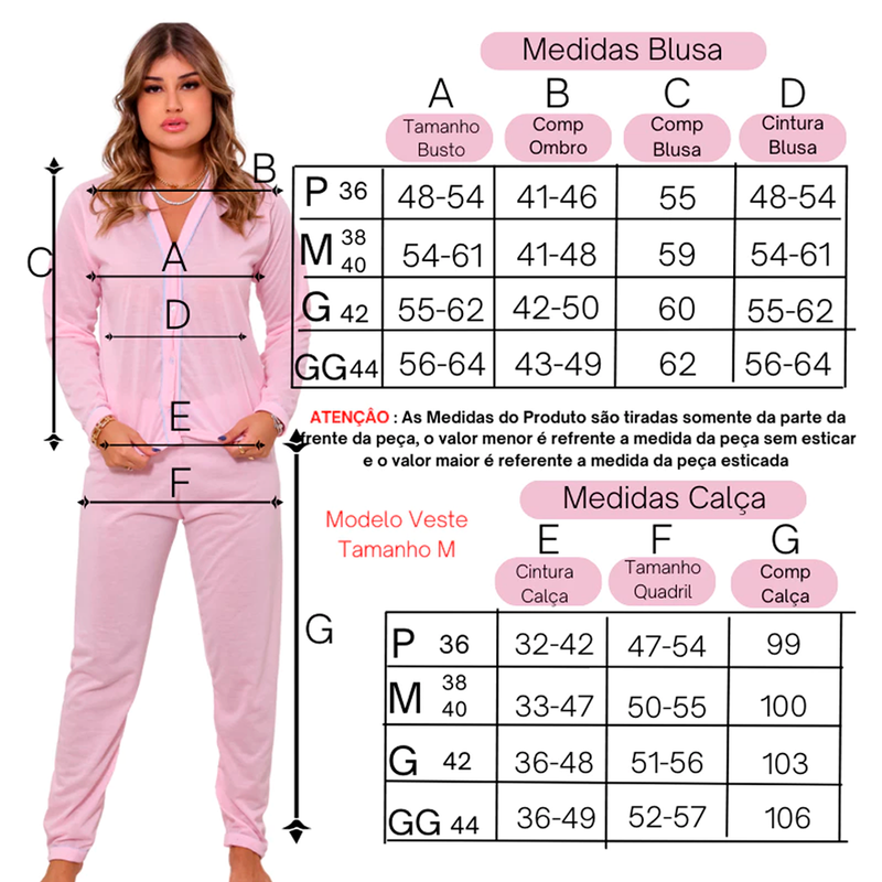 Pijama feminino de inverno composto por blusa de manga longa com botões e calça com elástico. Confeccionado em malha PV leve e respirável, perfeito para noites frias com conforto e estilo. Disponível nas cores azul claro, preto e vinho.