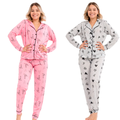 Kit de 2 pijamas femininos de inverno com camisa de manga longa, gola lapela e calça longa. Confeccionados em malha poliviscose leve, confortável e anti-pilling. Modelos com estampas variadas ideais para dormir ou relaxar em casa.