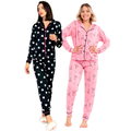 Kit de 2 pijamas femininos de inverno com camisa de manga longa, gola lapela e calça longa. Confeccionados em malha poliviscose leve, confortável e anti-pilling. Modelos com estampas variadas ideais para dormir ou relaxar em casa.