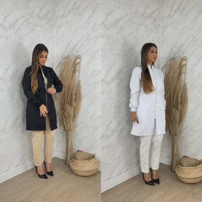 Jaleco Branco Feminino Acinturado Com Zíper