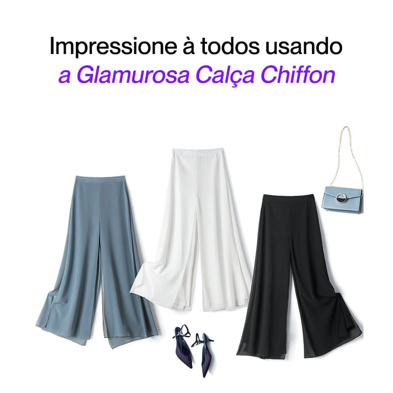 Calça Feminina Glamour Chiffon + Conjunto de Jóias de Brinde