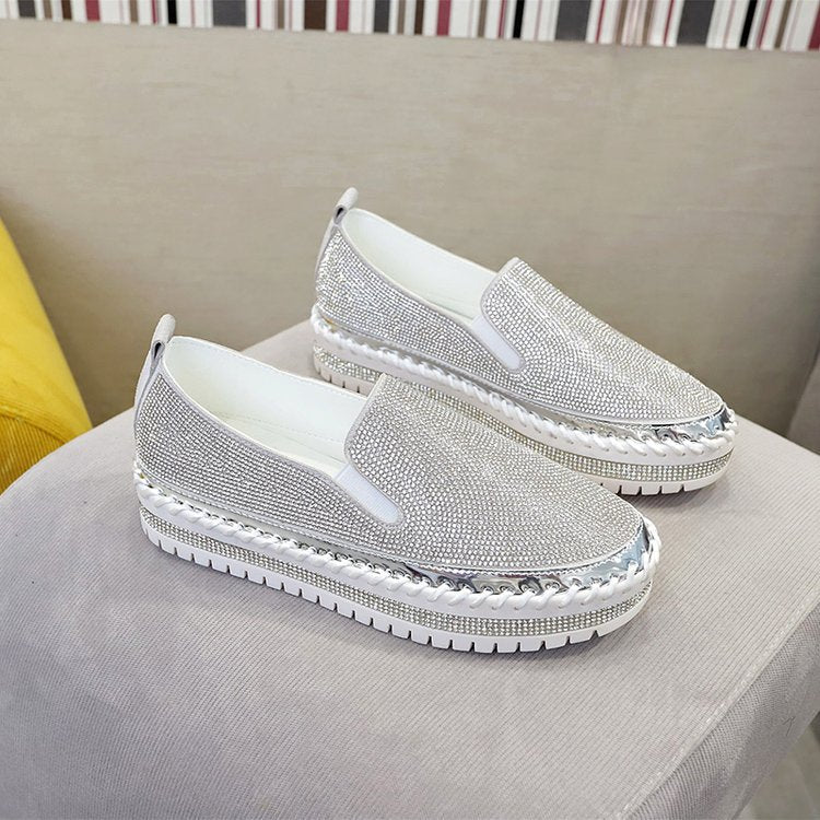 Sapato Feminino Confortável de Luxo Slip On Prata